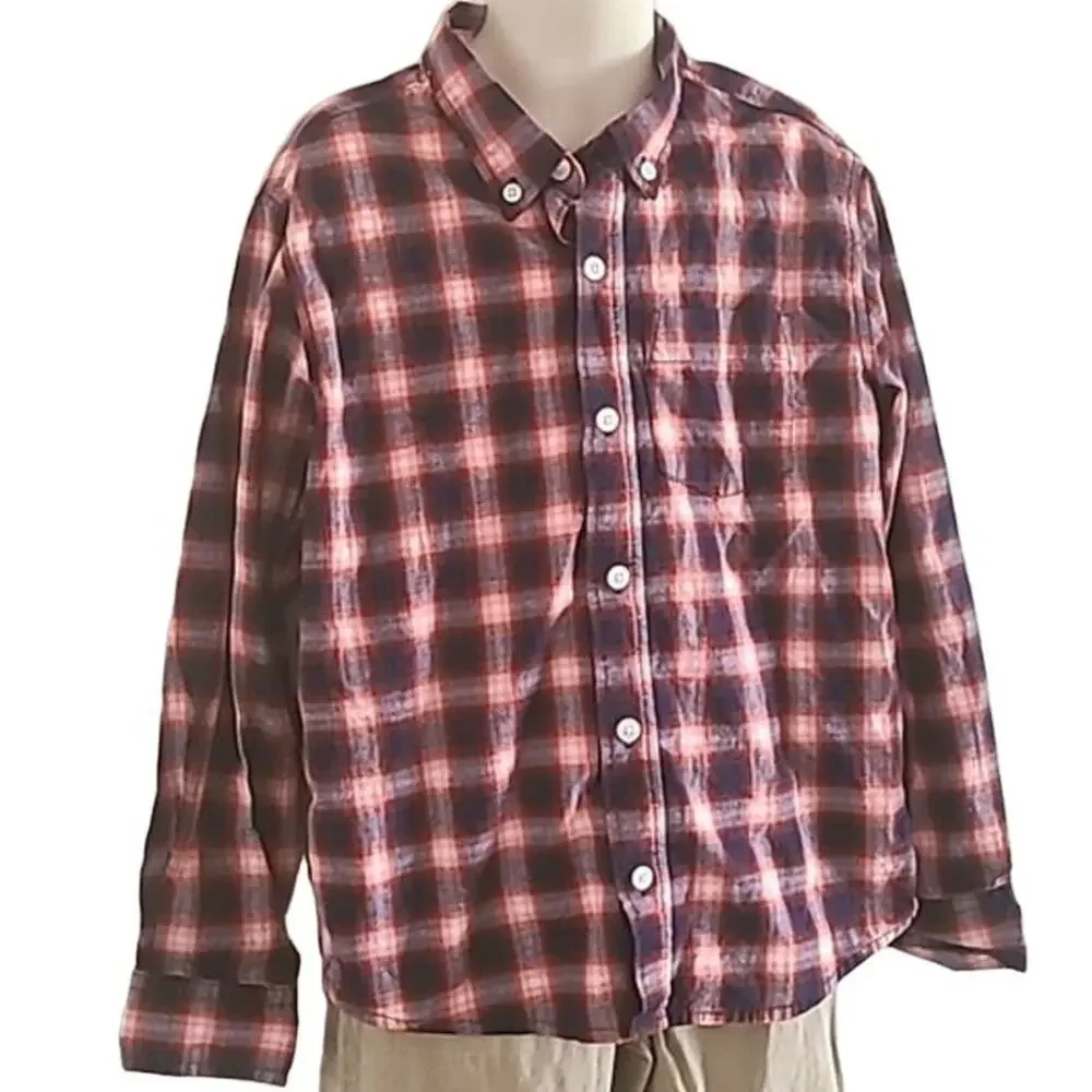 Excellent Old Navy Boys Checker Print Long Sleeve Button-Up Shirt Size 6/7